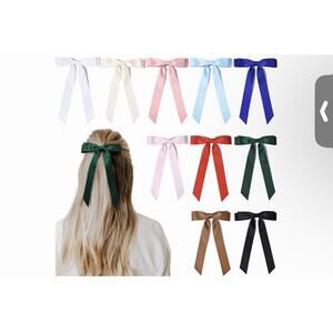 NEW! 10-Piece Silky Satin Hair Bows Ribbon Ponytail Holder w. Metal Clips